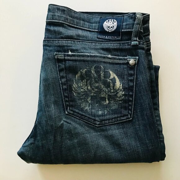 Rock & Republic Straight Leg Stretch Jeans Skull Pocket Style 001477 Size 29 - Picture 2 of 8